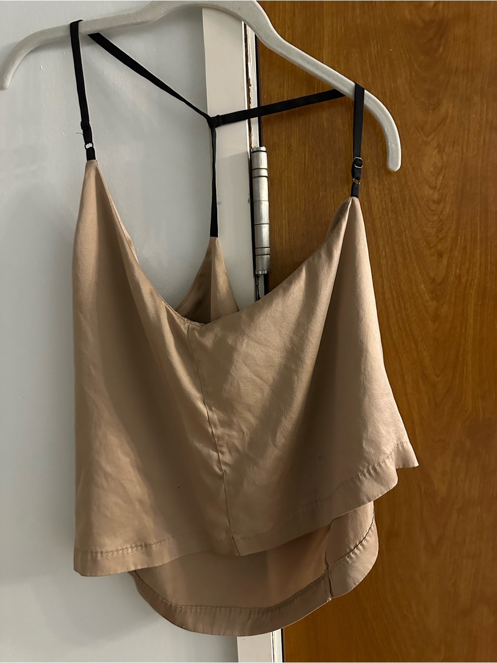 lunya washable Silk pajama  rose gold top with Black Straps